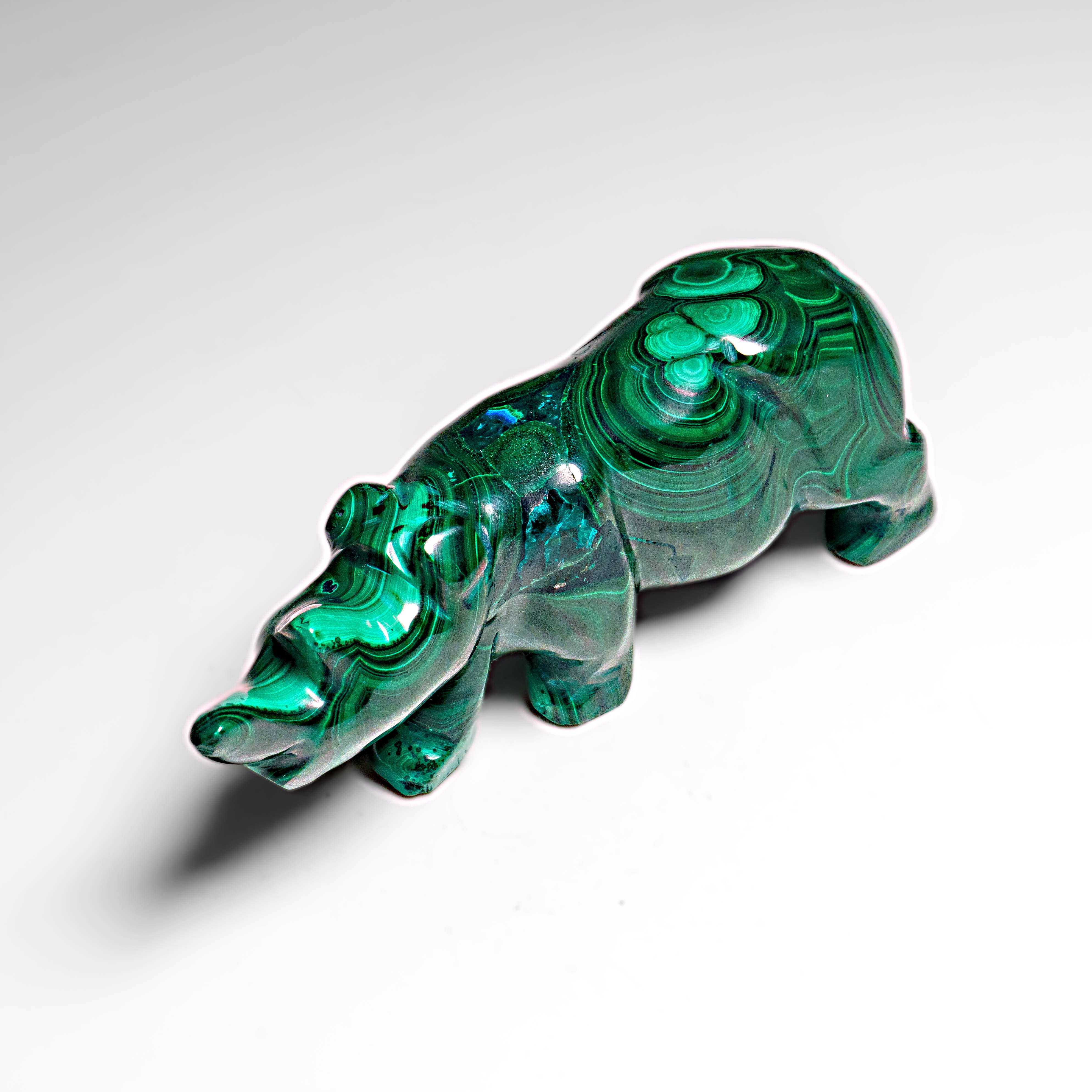 Genuine Polished Malachite Rhino Carving (272.4 grams)