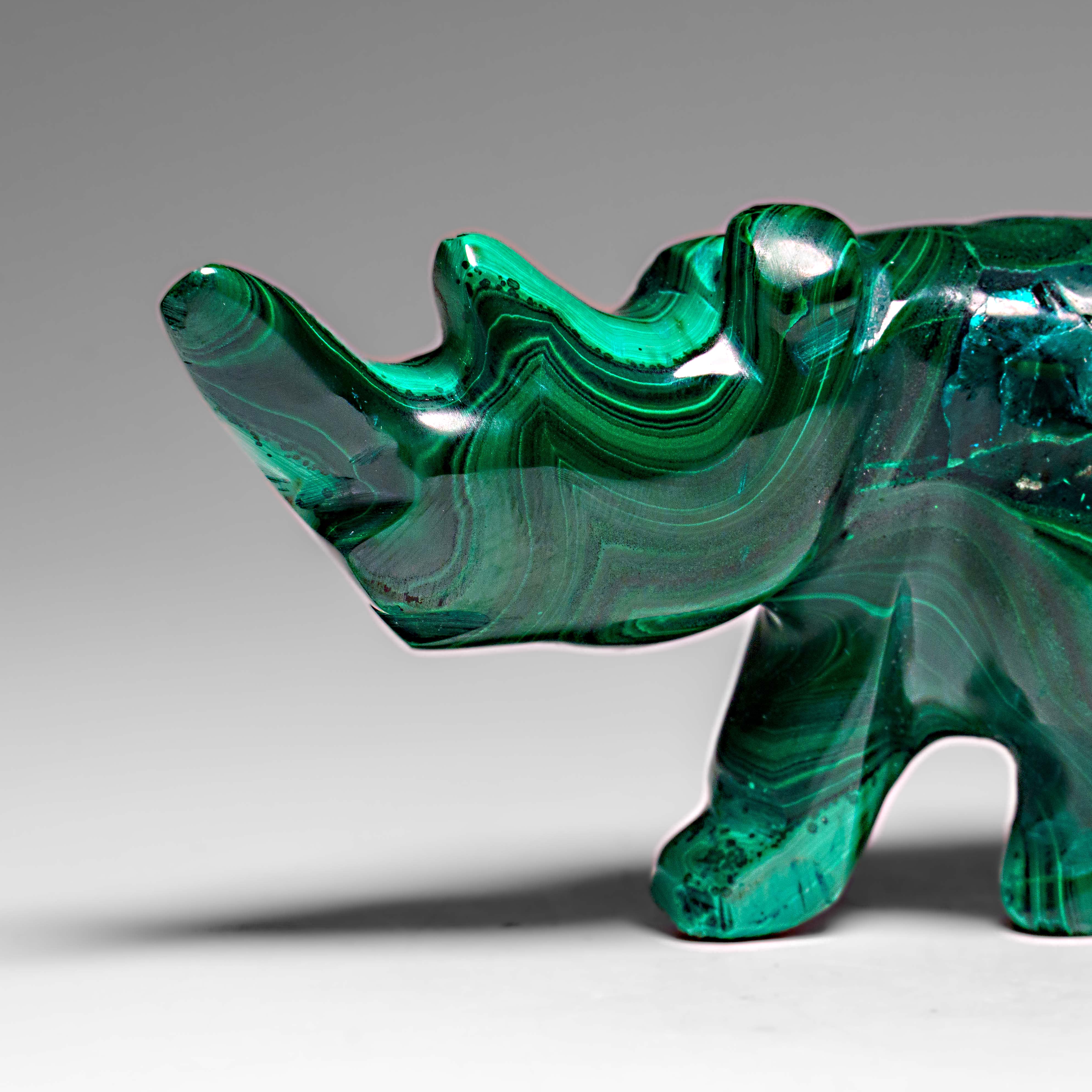 Genuine Polished Malachite Rhino Carving (272.4 grams)