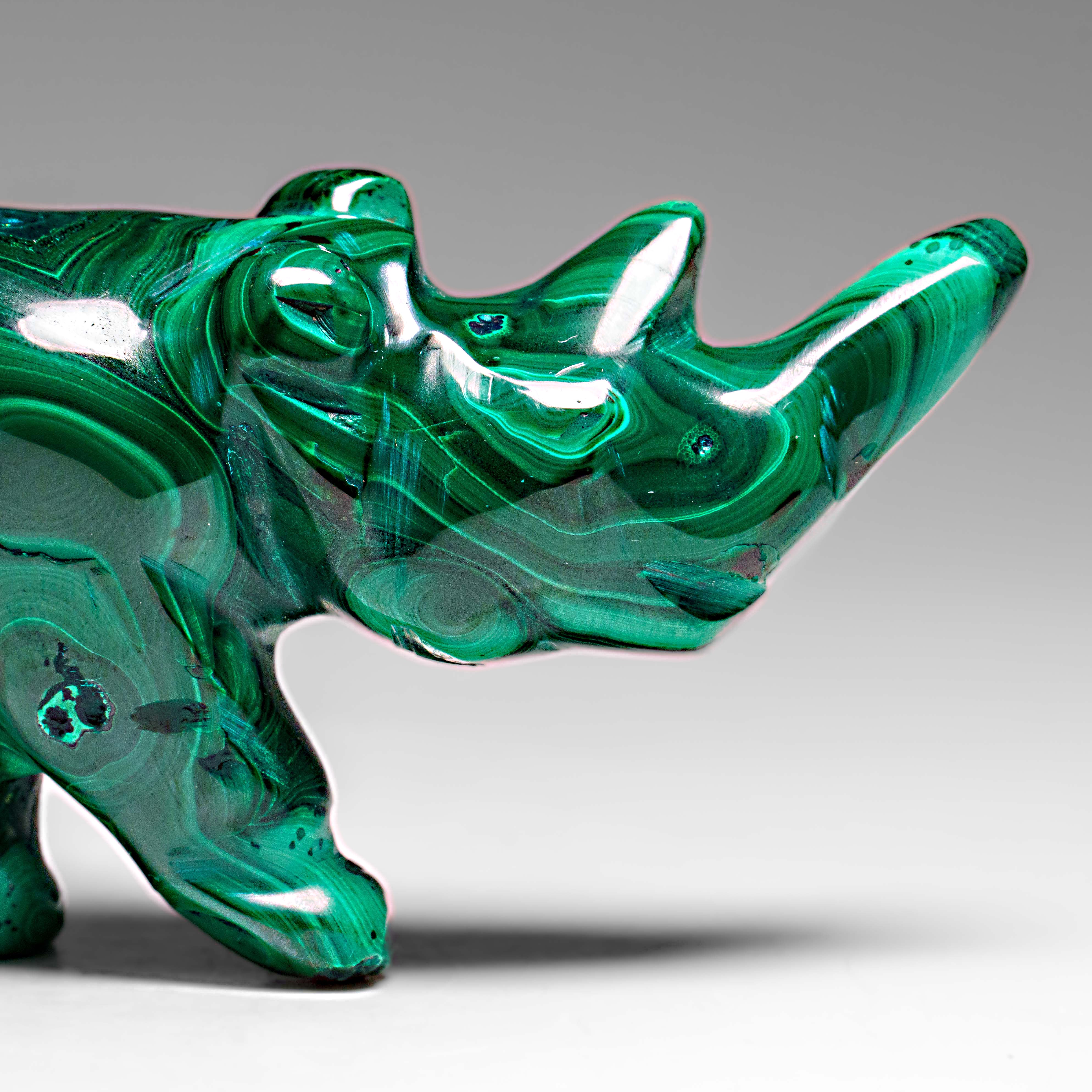 Genuine Polished Malachite Rhino Carving (272.4 grams)