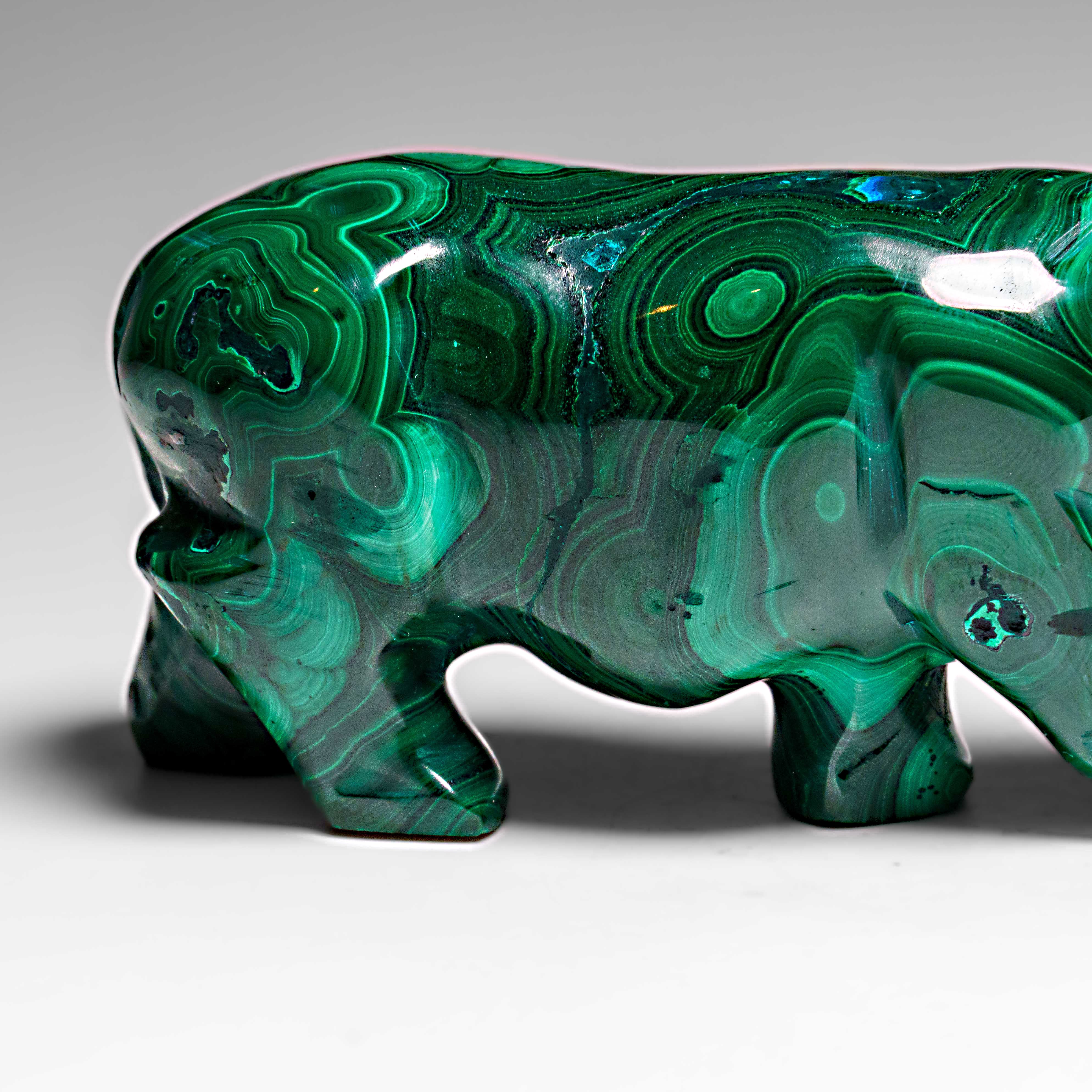 Genuine Polished Malachite Rhino Carving (272.4 grams)