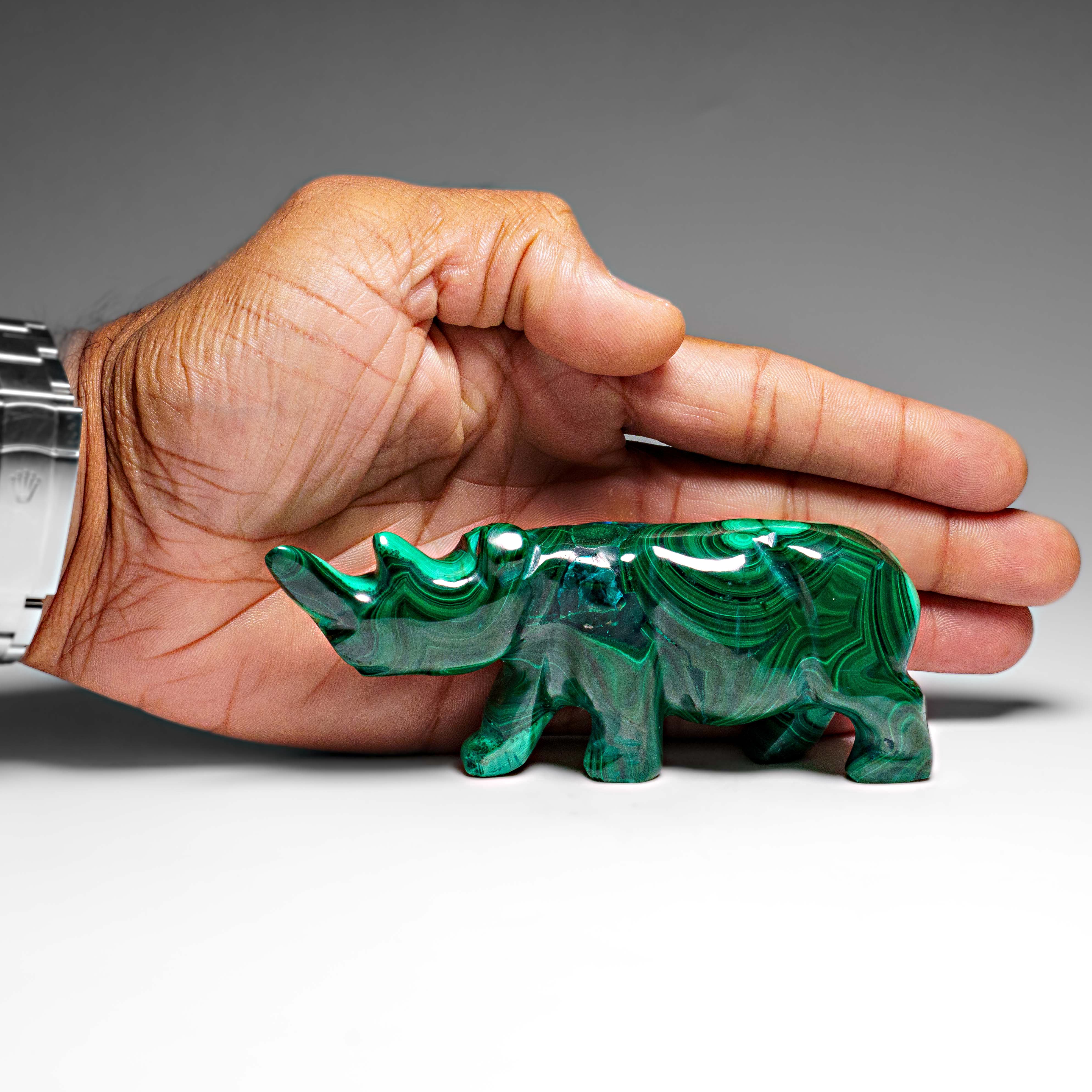 Genuine Polished Malachite Rhino Carving (272.4 grams)