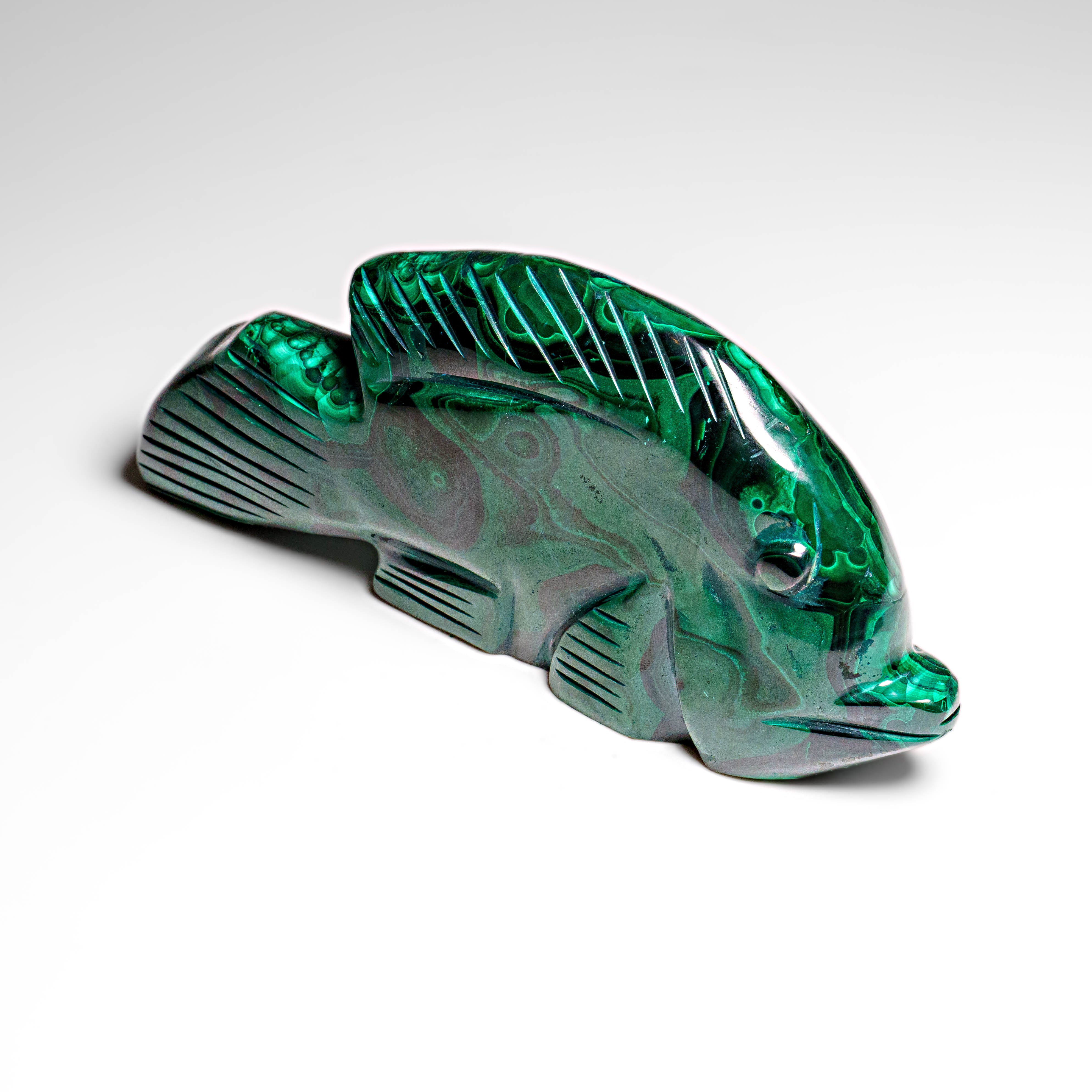 Genuine Polished Malachite Fish Carving (1.7 lbs)