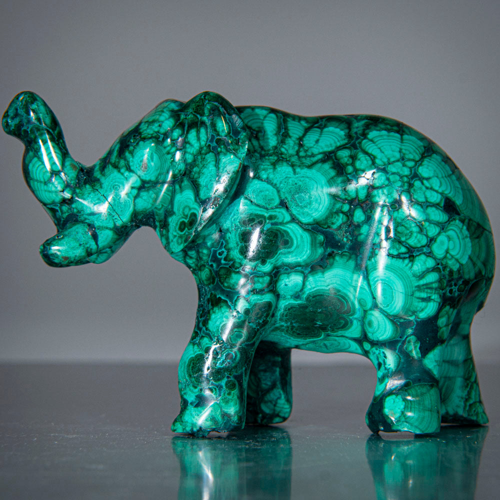 Genuine Polished Malachite Elephant Carving (181.3 grams)