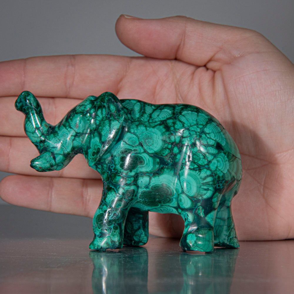 Genuine Polished Malachite Elephant Carving (181.3 grams)