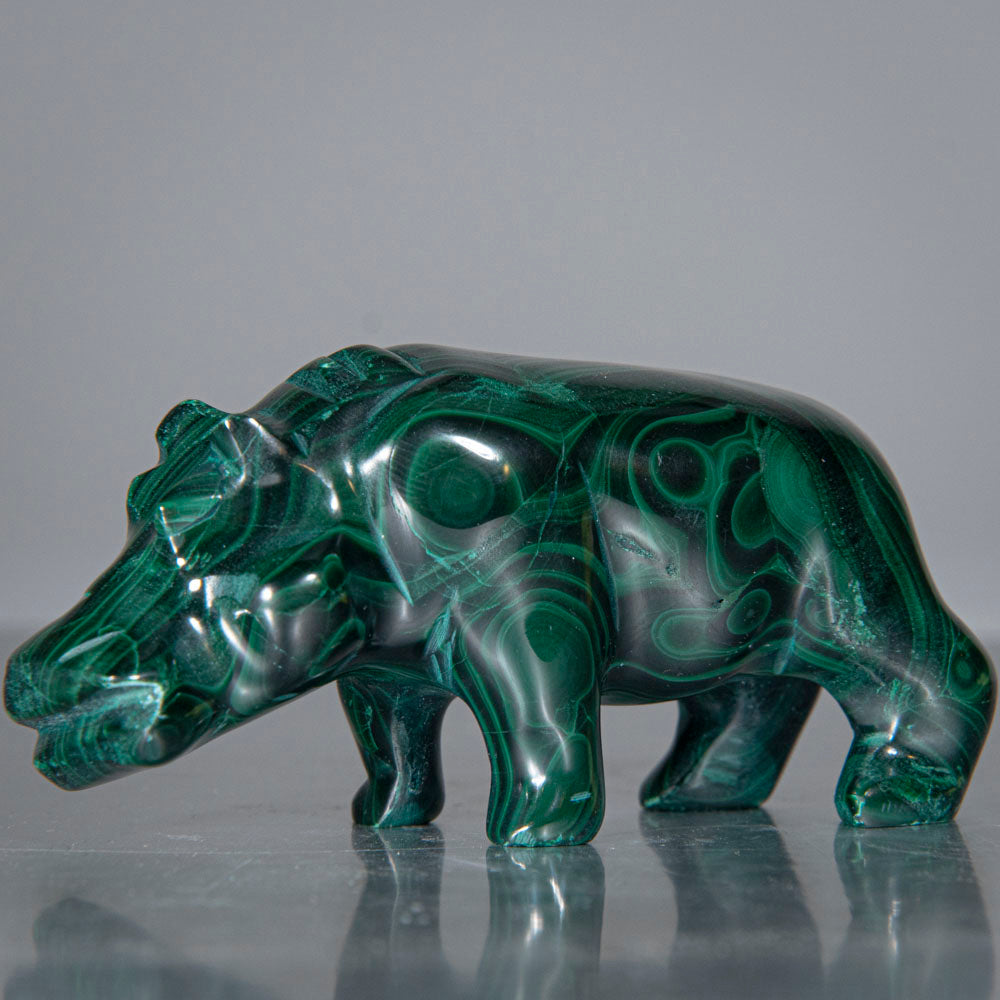 Genuine Polished Malachite Hippo Carving (146 grams)