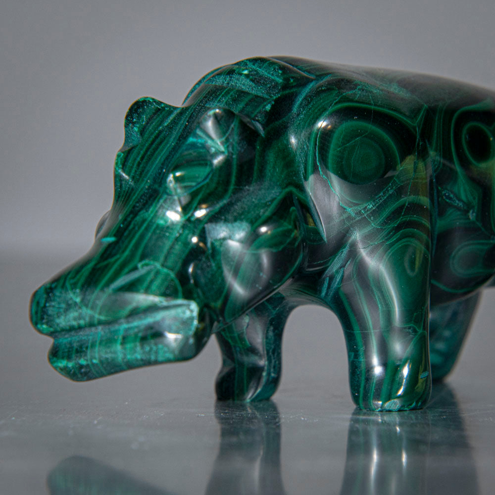 Genuine Polished Malachite Hippo Carving (146 grams)