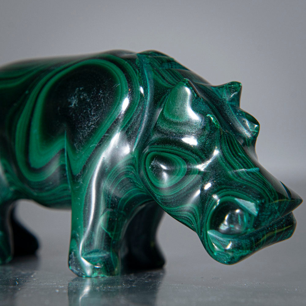 Genuine Polished Malachite Hippo Carving (146 grams)