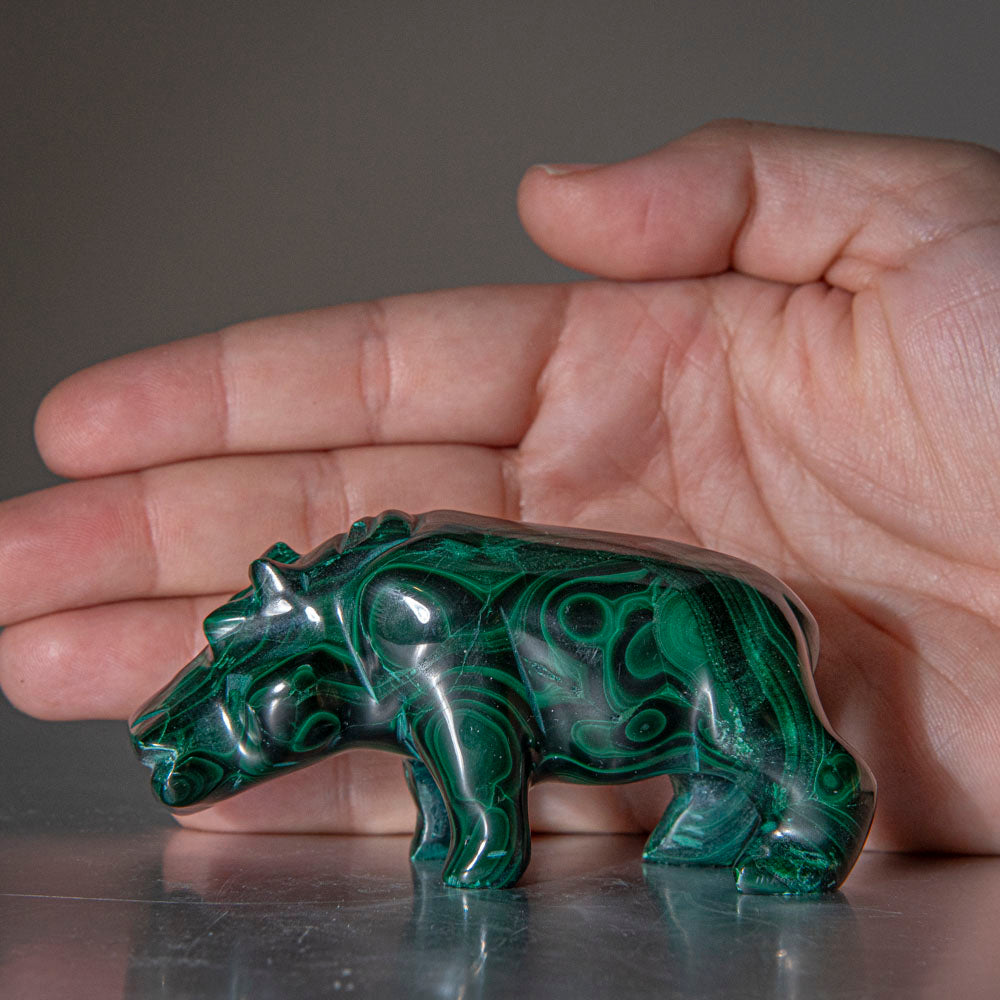 Genuine Polished Malachite Hippo Carving (146 grams)