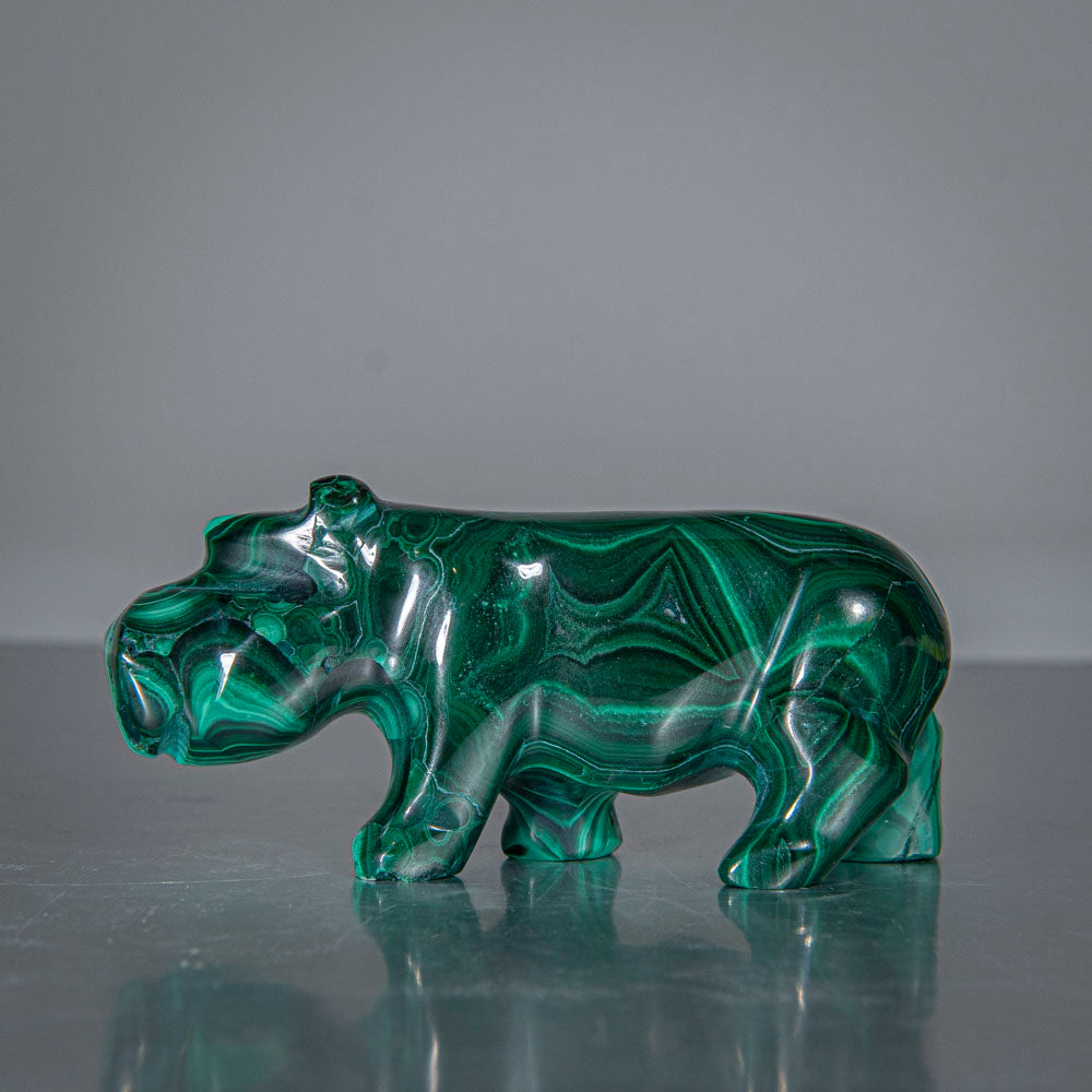 Genuine Polished Malachite Hippo Carving (153.7 grams)