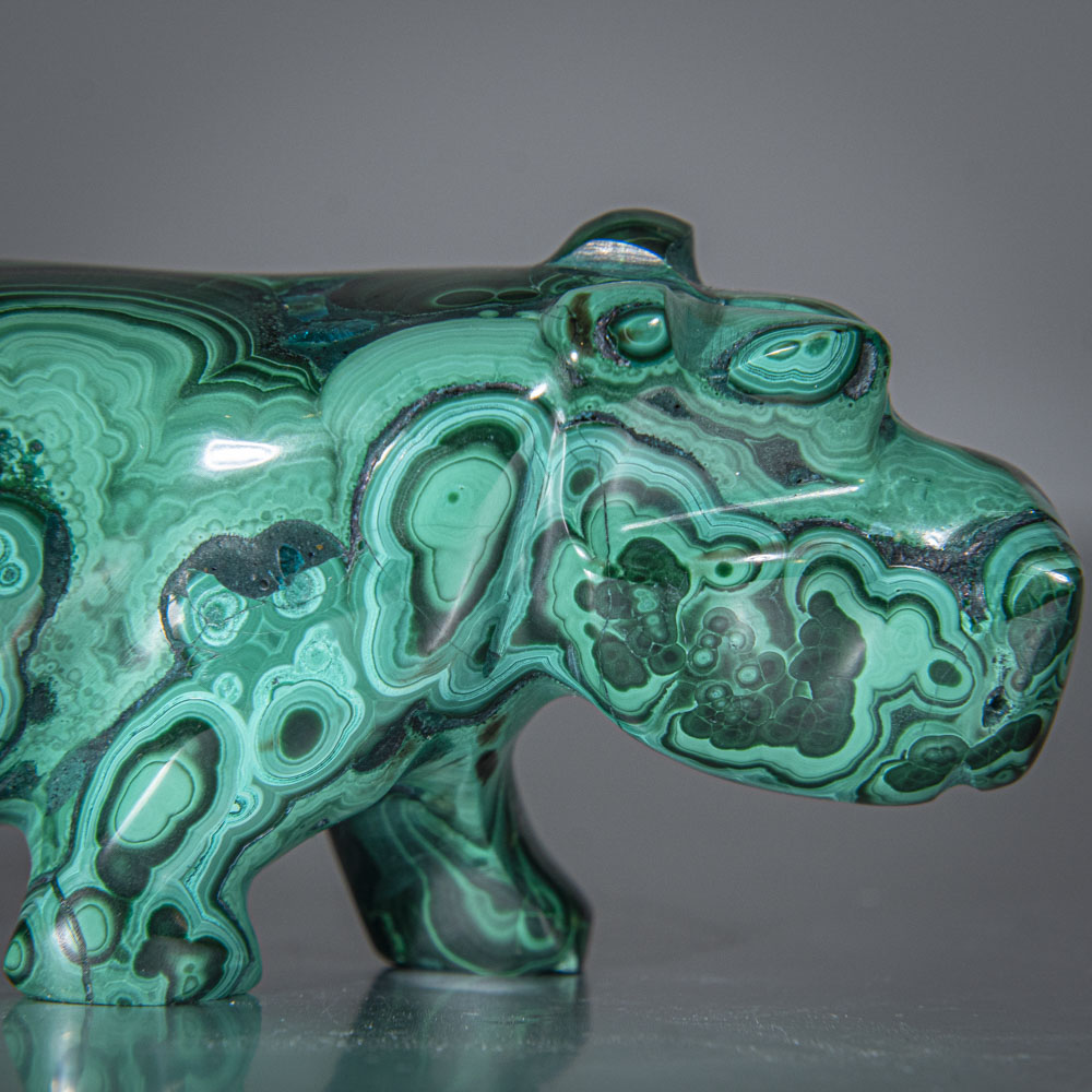 Genuine Polished Malachite Hippo Carving (153.7 grams)