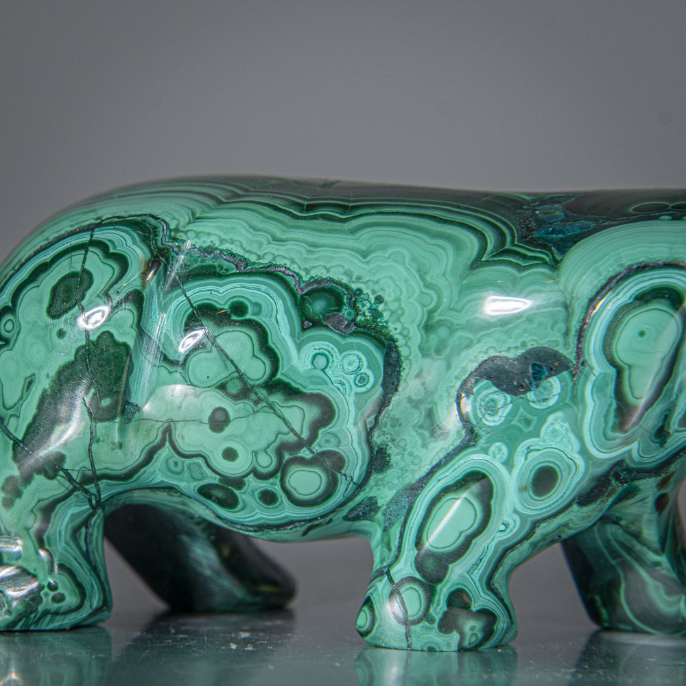 Genuine Polished Malachite Hippo Carving (153.7 grams)