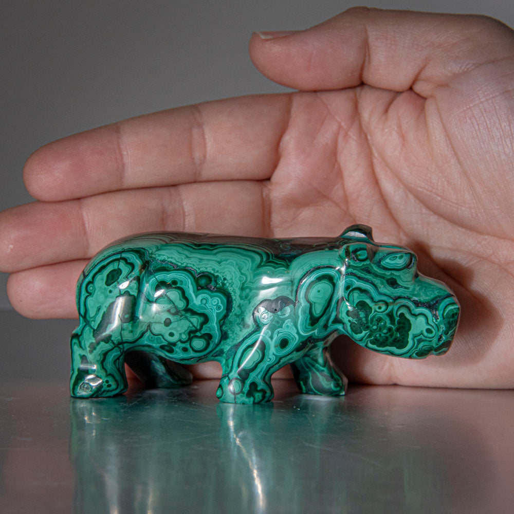 Genuine Polished Malachite Hippo Carving (153.7 grams)