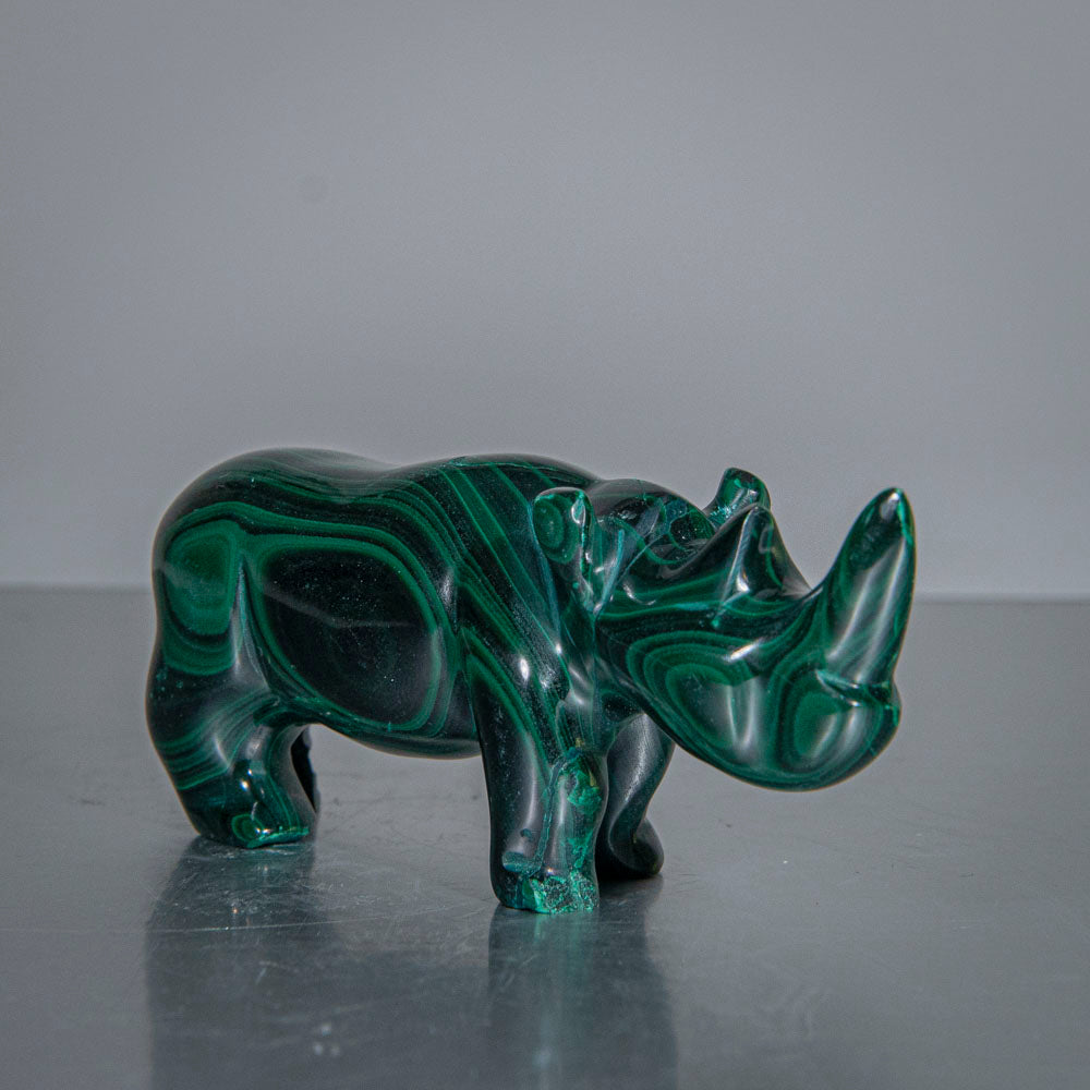 Genuine Polished Malachite Rhino Carving (145.3 grams)