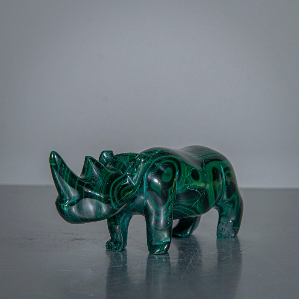 Genuine Polished Malachite Rhino Carving (145.3 grams)