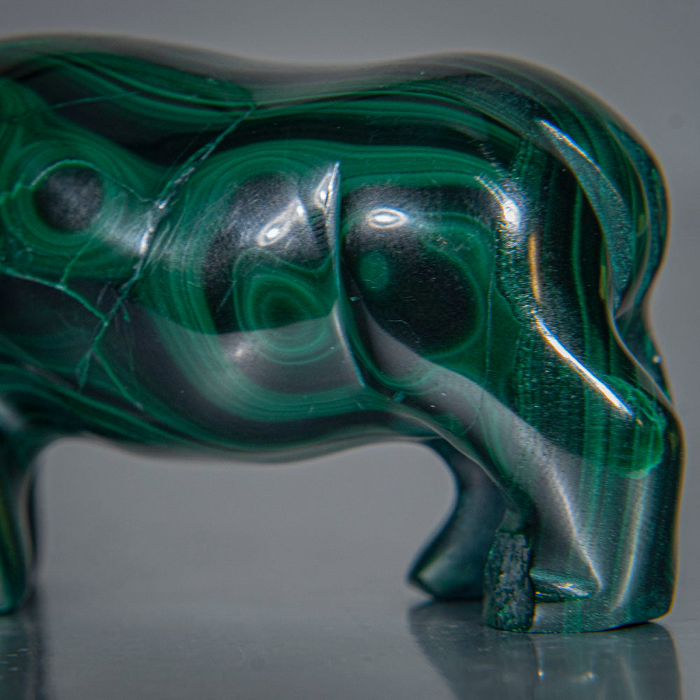 Genuine Polished Malachite Rhino Carving (145.3 grams)
