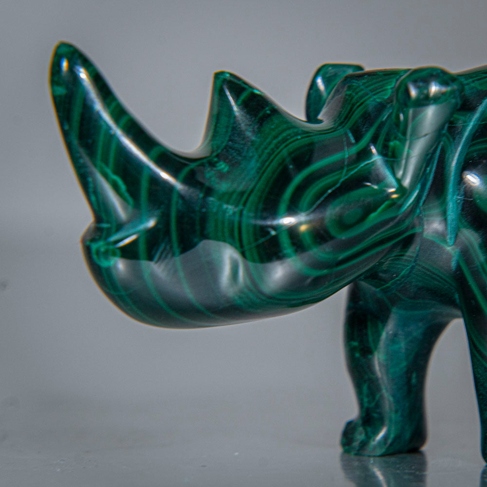 Genuine Polished Malachite Rhino Carving (145.3 grams)