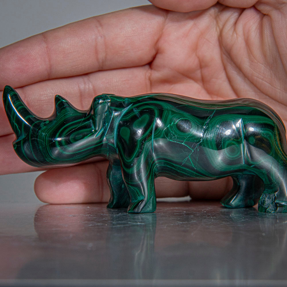Genuine Polished Malachite Rhino Carving (145.3 grams)