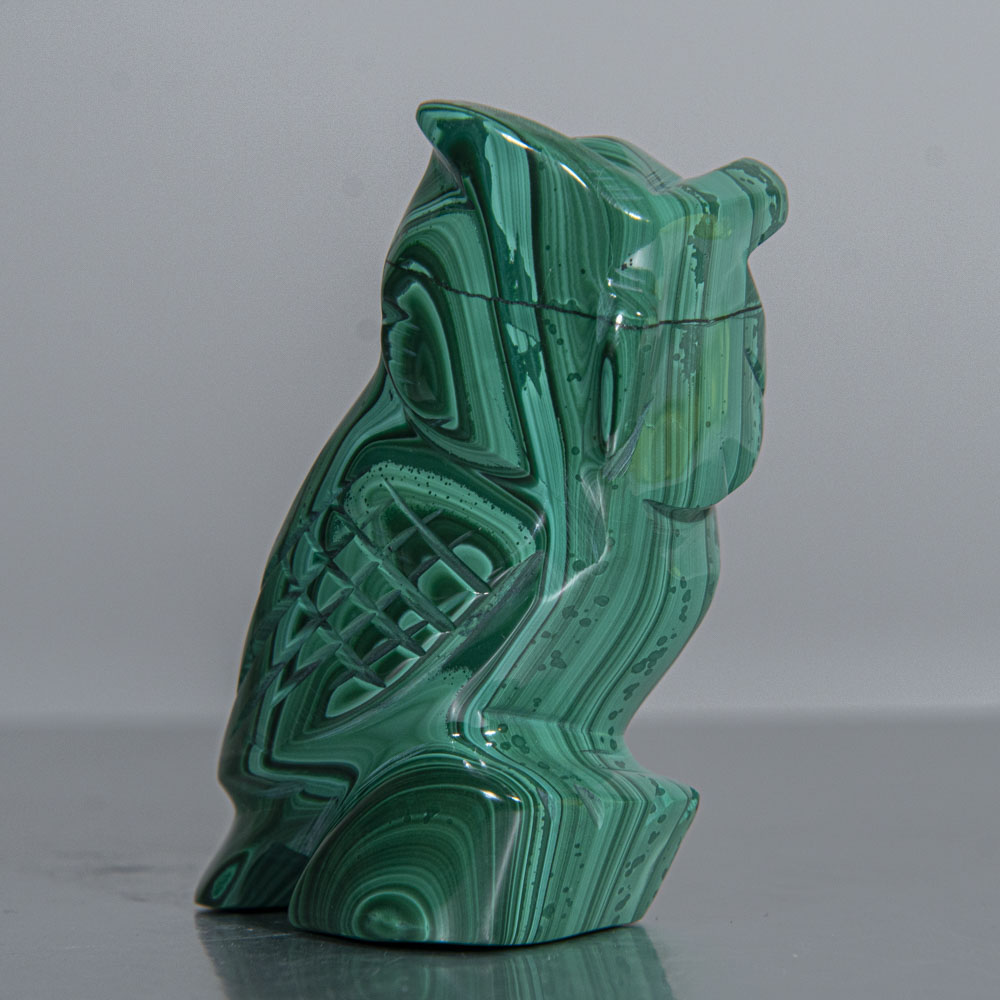 Genuine Polished Malachite Owl Carving (192.5 grams)