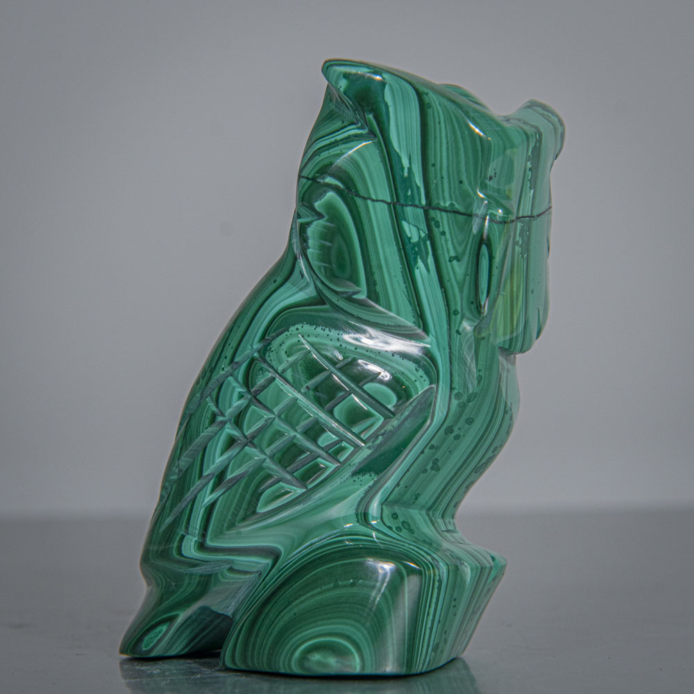 Genuine Polished Malachite Owl Carving (192.5 grams)