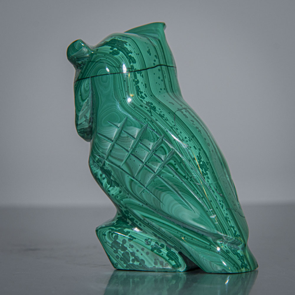 Genuine Polished Malachite Owl Carving (192.5 grams)