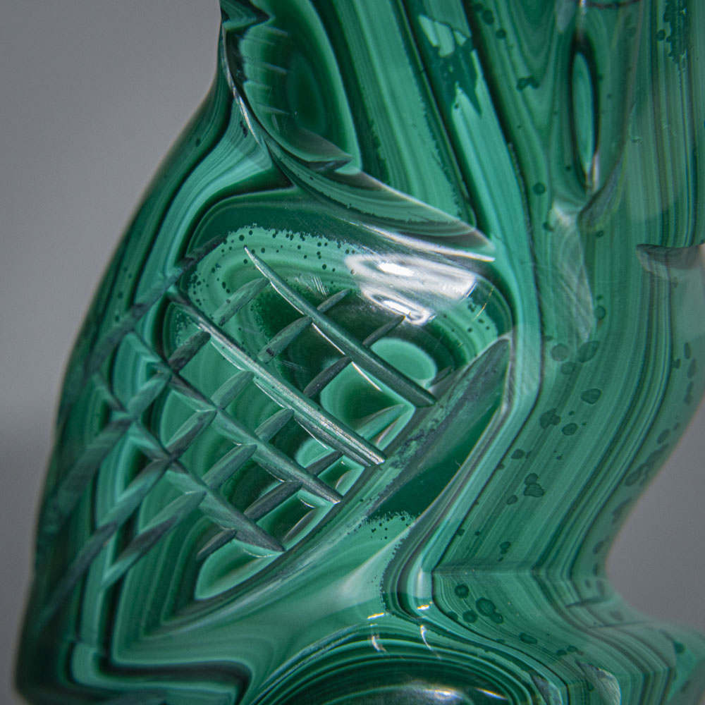 Genuine Polished Malachite Owl Carving (192.5 grams)