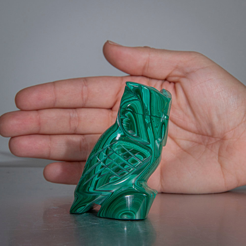 Genuine Polished Malachite Owl Carving (192.5 grams)