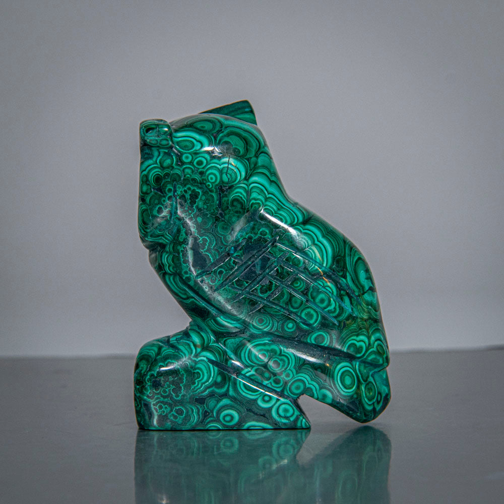 Genuine Polished Malachite Owl Carving (183.2 grams)
