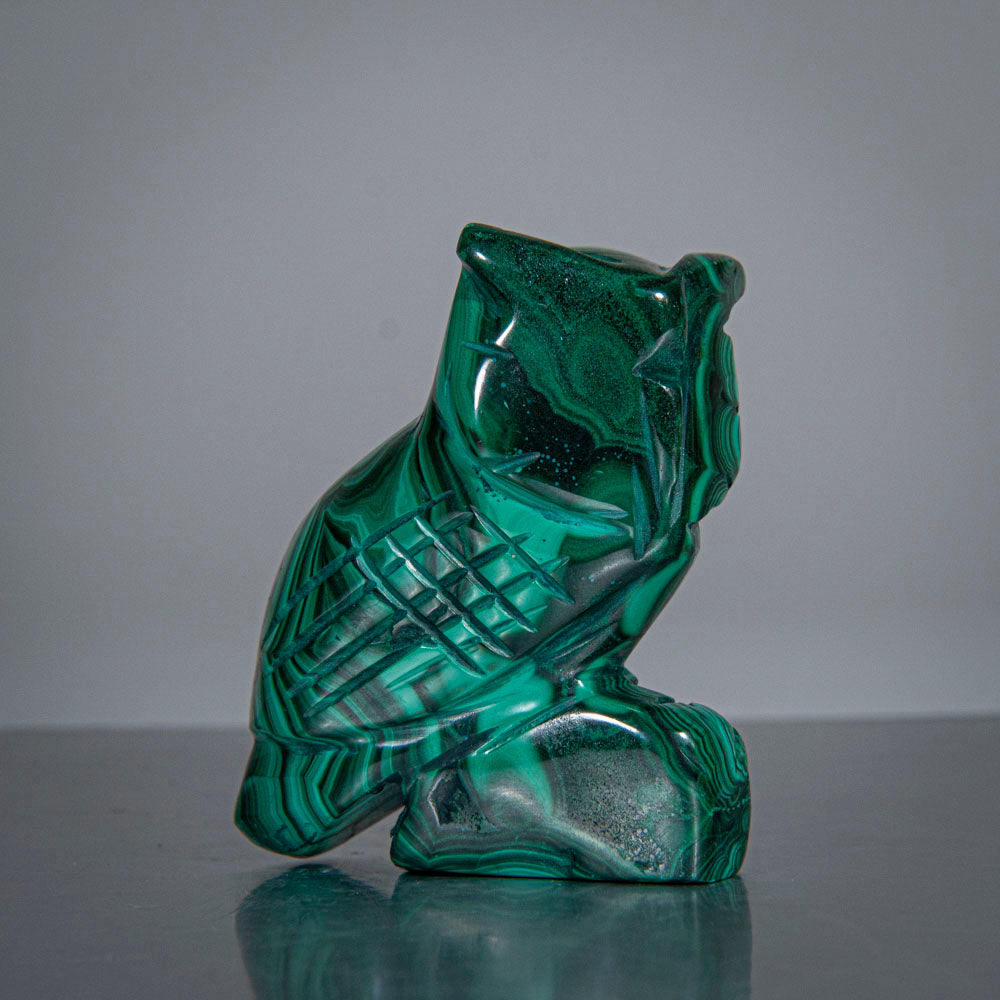 Genuine Polished Malachite Owl Carving (183.2 grams)