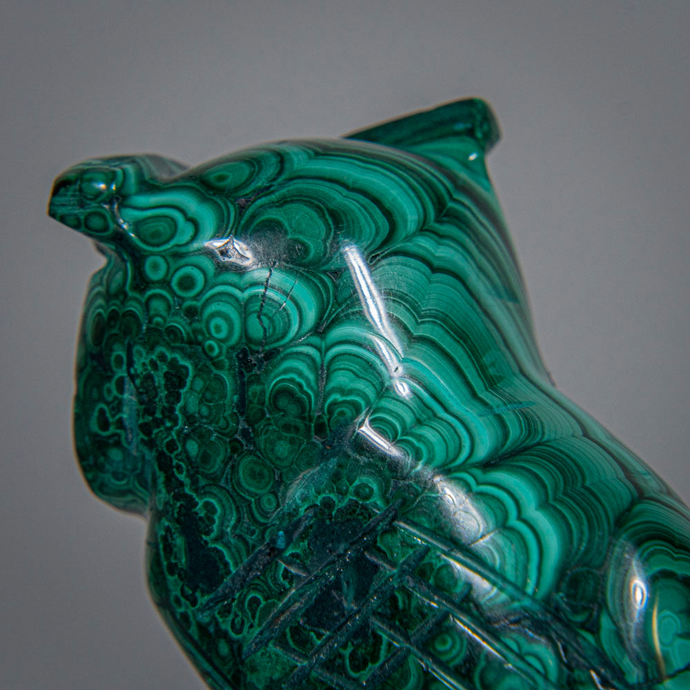 Genuine Polished Malachite Owl Carving (183.2 grams)