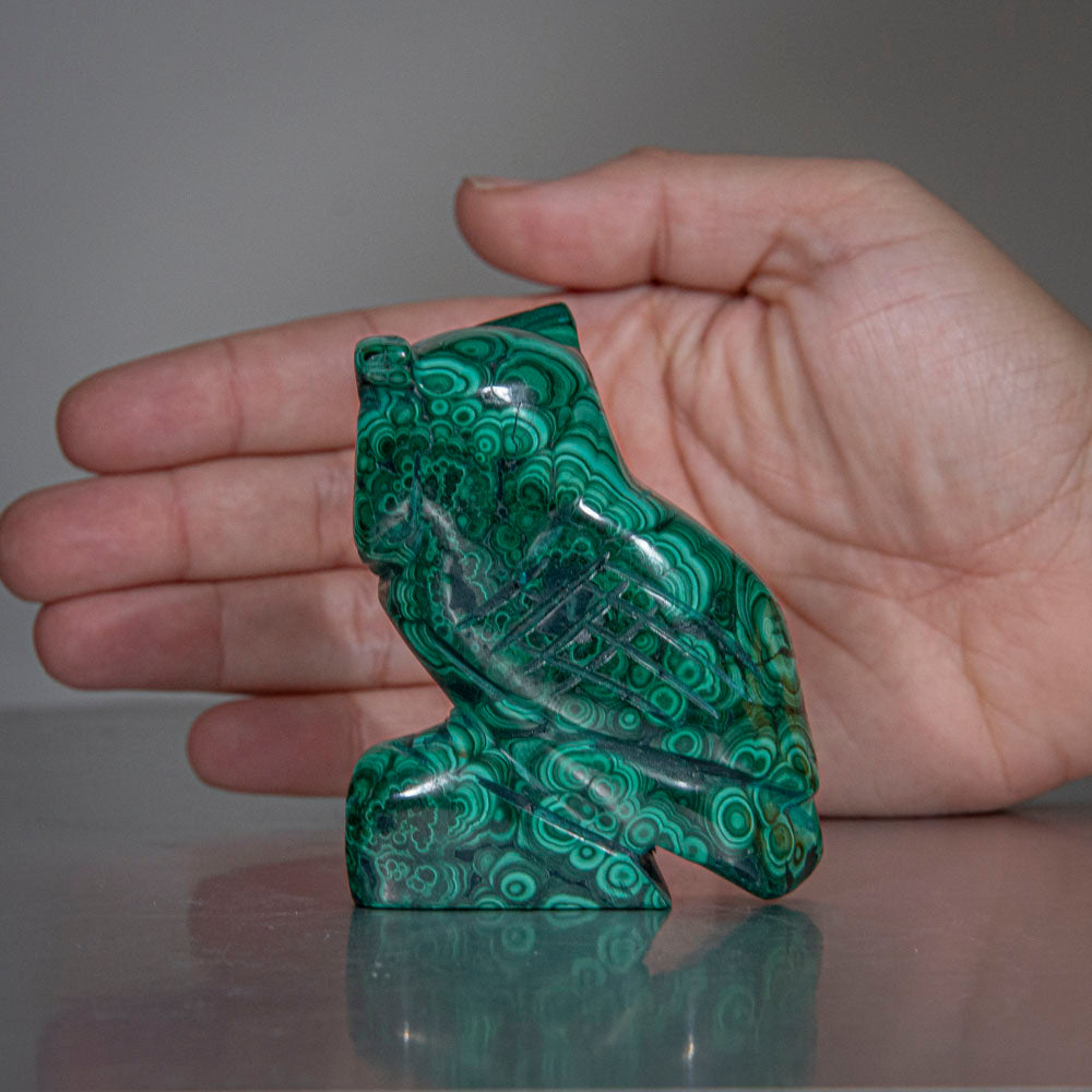 Genuine Polished Malachite Owl Carving (183.2 grams)
