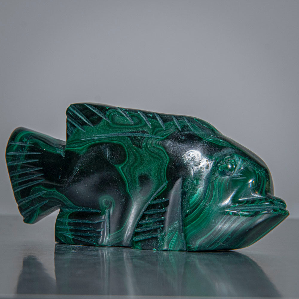 Genuine Polished Malachite Fish Carving (276 grams)