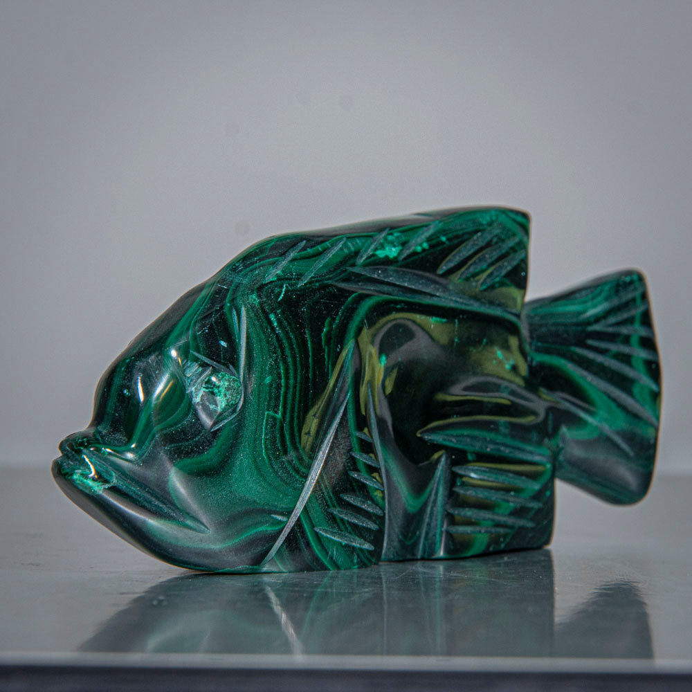 Genuine Polished Malachite Fish Carving (276 grams)