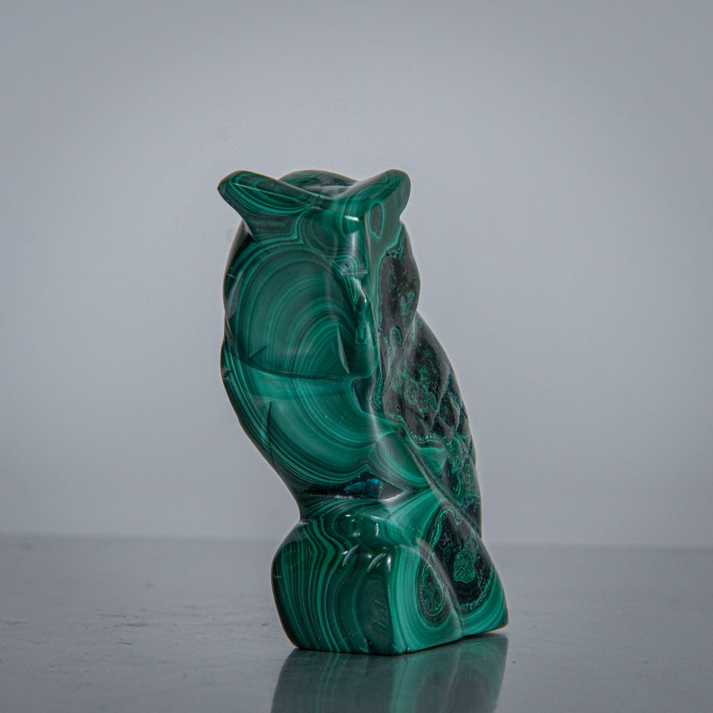 Genuine Polished Malachite Owl Carving (168.5 grams)