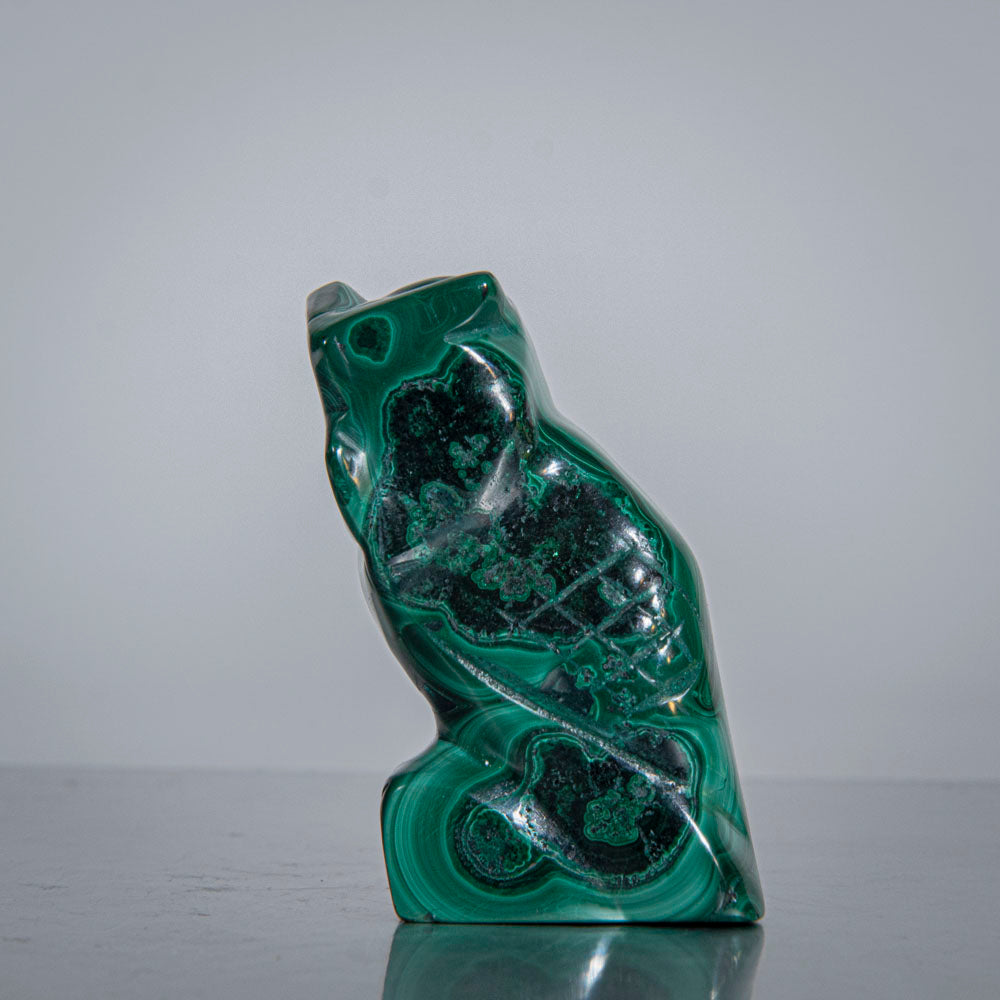 Genuine Polished Malachite Owl Carving (168.5 grams)