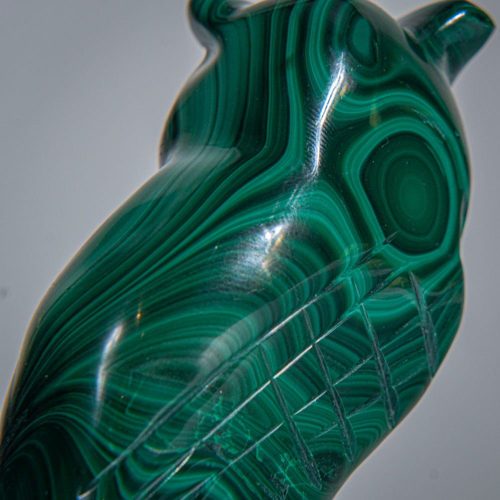 Genuine Polished Malachite Owl Carving (168.5 grams)