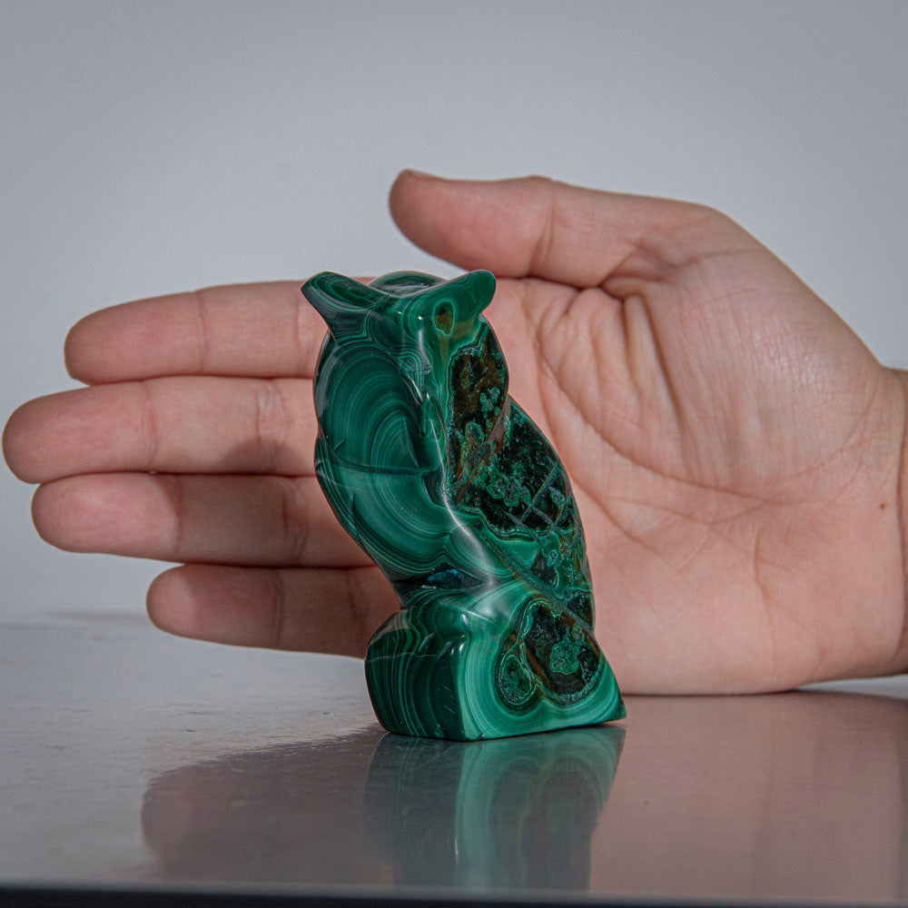 Genuine Polished Malachite Owl Carving (168.5 grams)