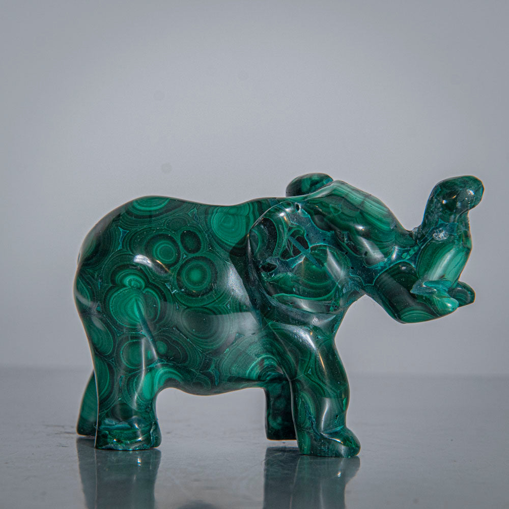 Genuine Polished Malachite Elephant Carving (172.1 grams)