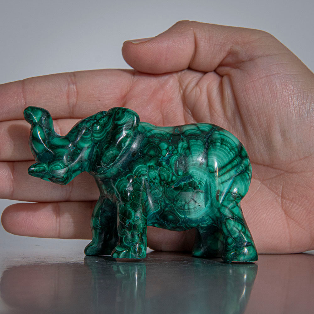 Genuine Polished Malachite Elephant Carving (172.1 grams)