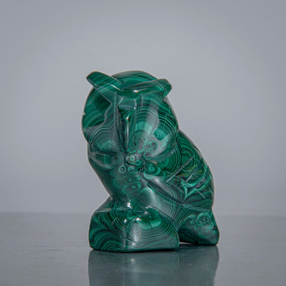 Genuine Polished Malachite Owl Carving (154.7 grams)