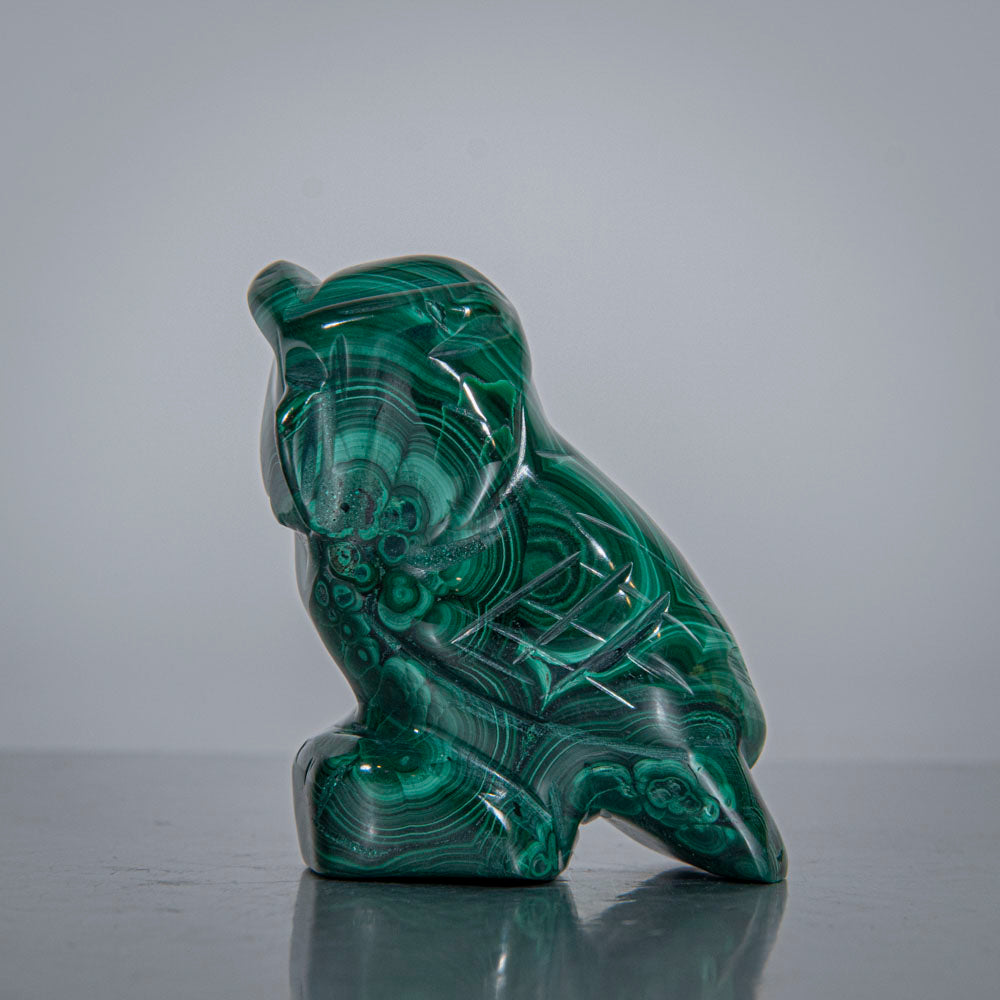 Genuine Polished Malachite Owl Carving (154.7 grams)
