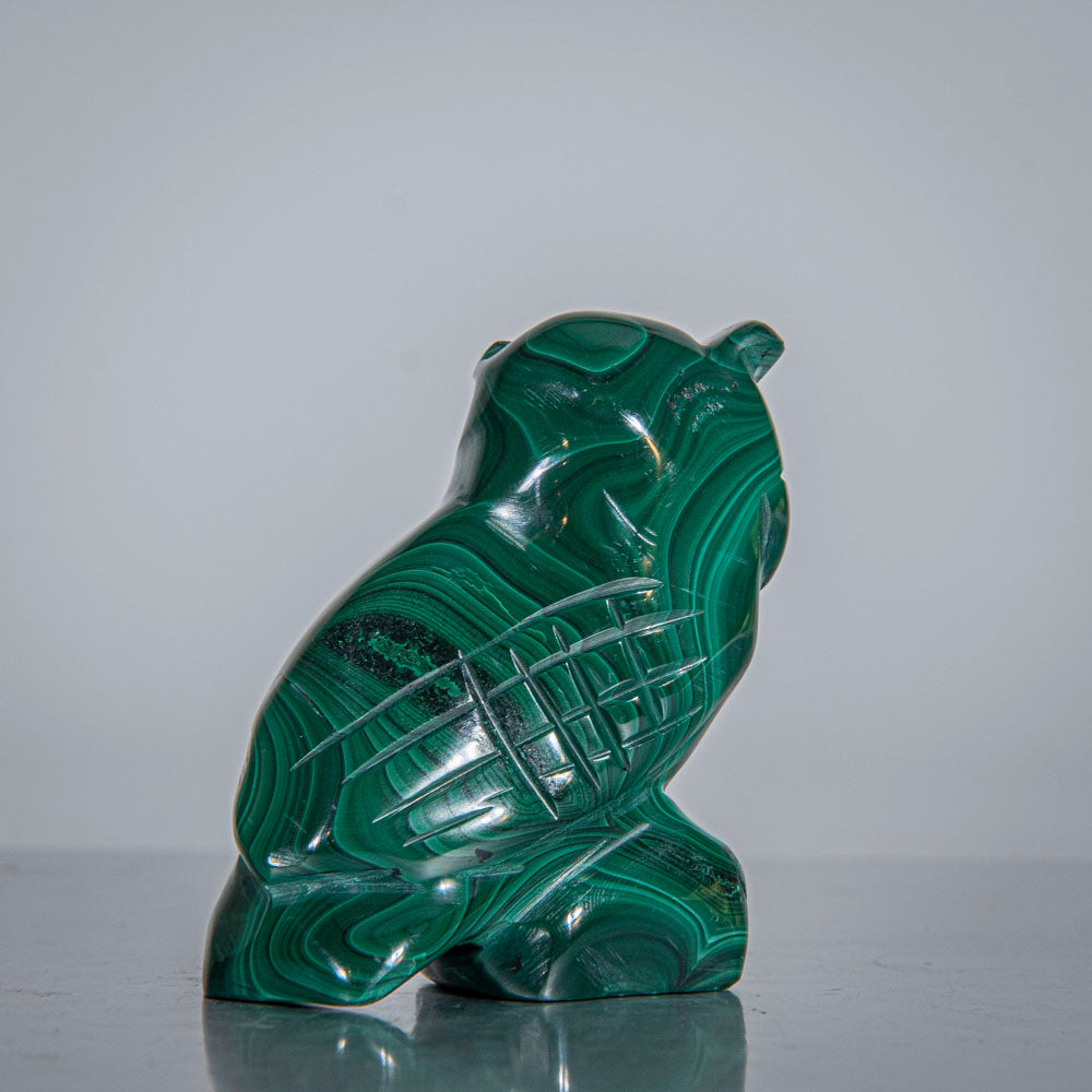 Genuine Polished Malachite Owl Carving (154.7 grams)