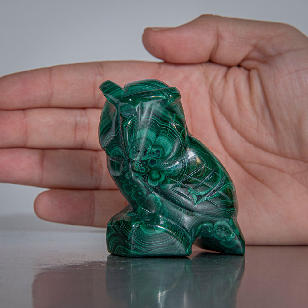 Genuine Polished Malachite Owl Carving (154.7 grams)