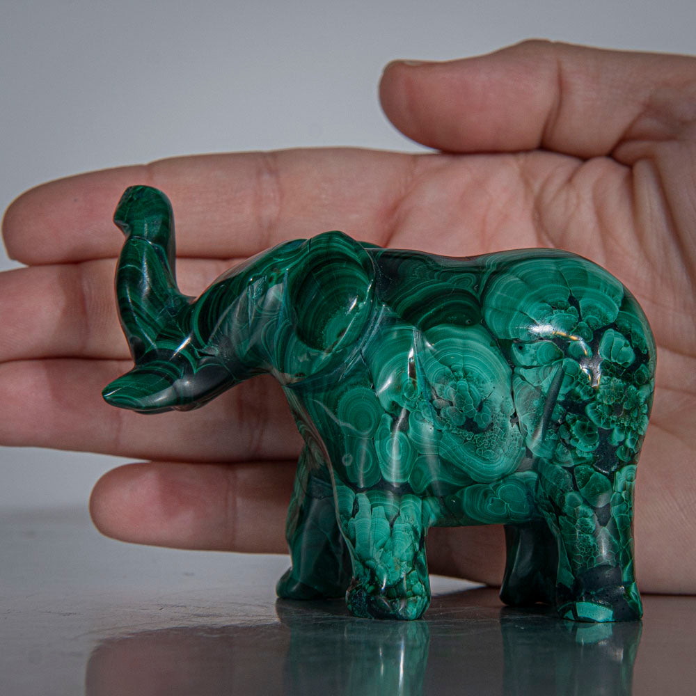 Genuine Polished Malachite Elephant Carving (201.3 grams)