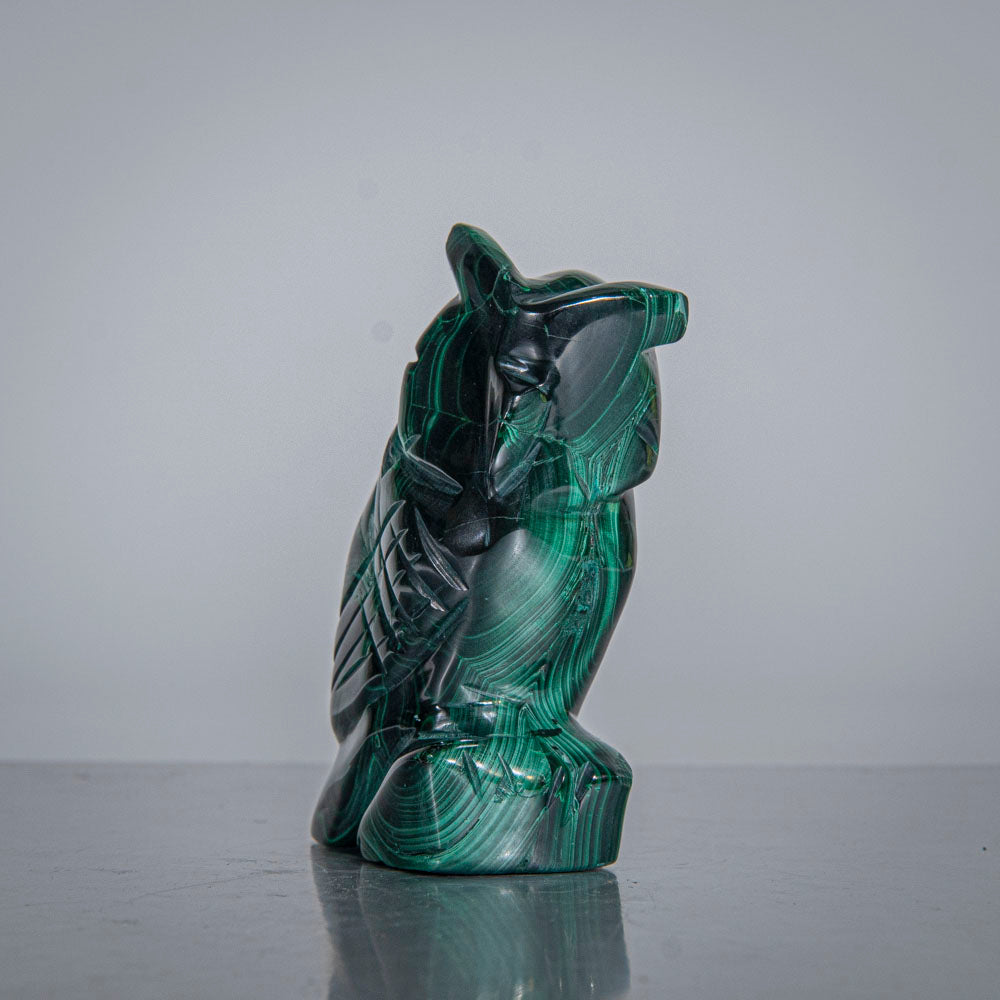 Genuine Polished Malachite Owl Carving (250 grams)