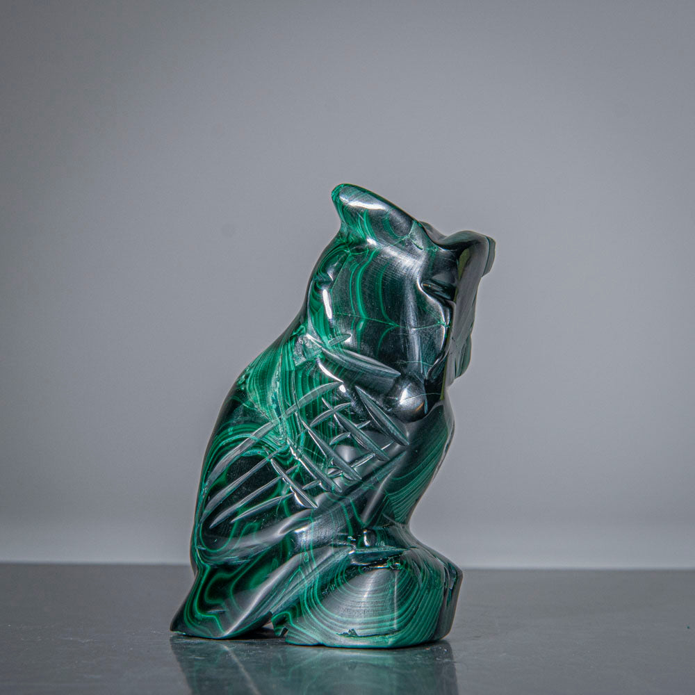 Genuine Polished Malachite Owl Carving (250 grams)