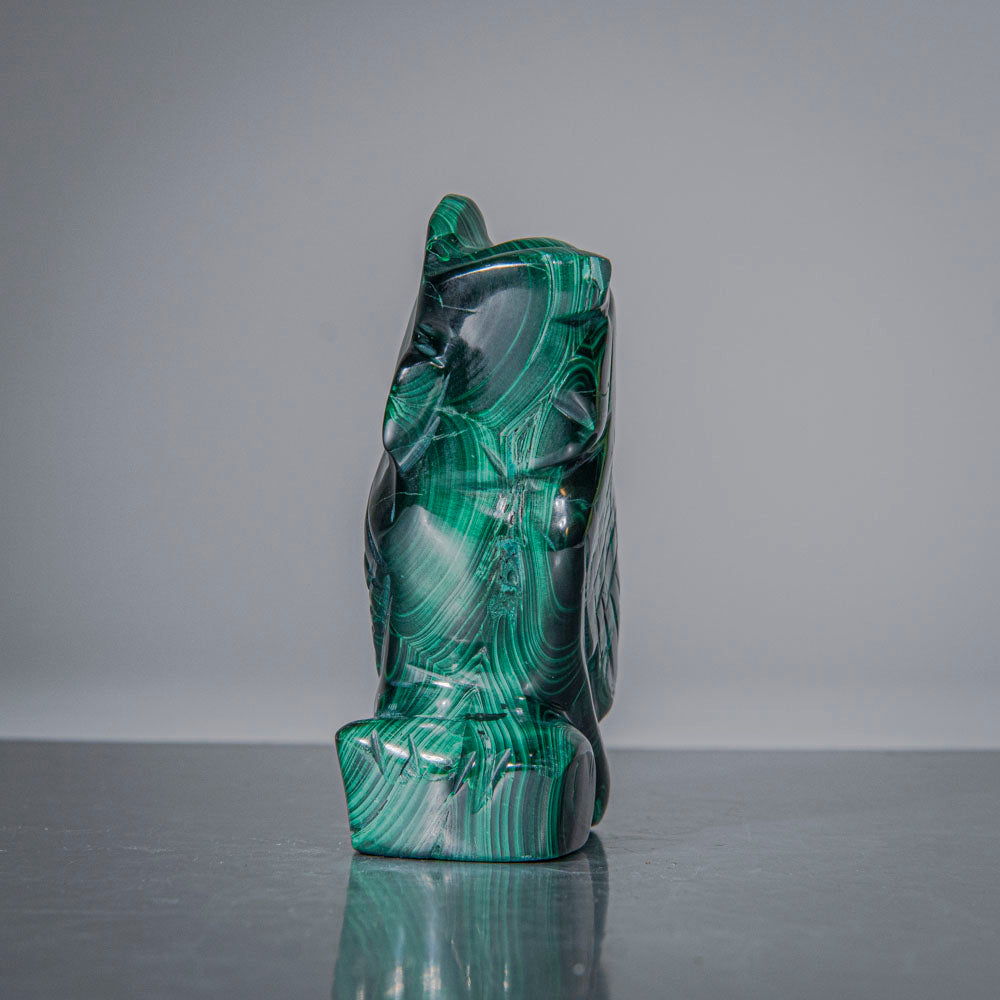Genuine Polished Malachite Owl Carving (250 grams)