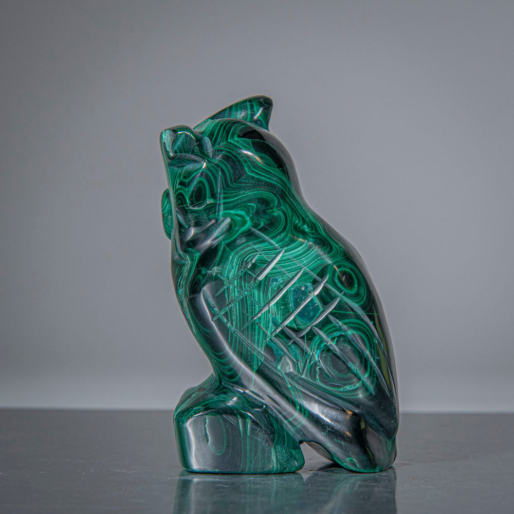 Genuine Polished Malachite Owl Carving (250 grams)