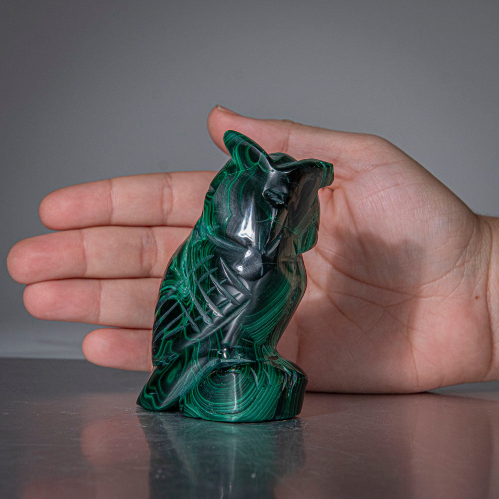 Genuine Polished Malachite Owl Carving (250 grams)