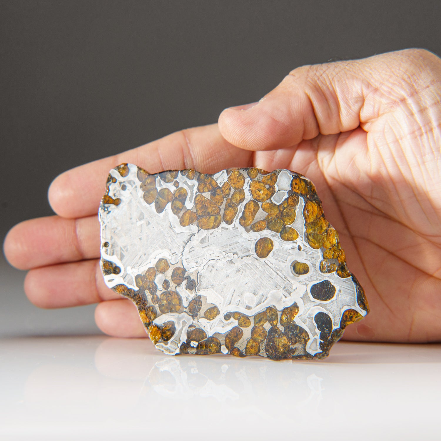 Genuine Brenhama Pallasite Meteorite Slice (90 grams)