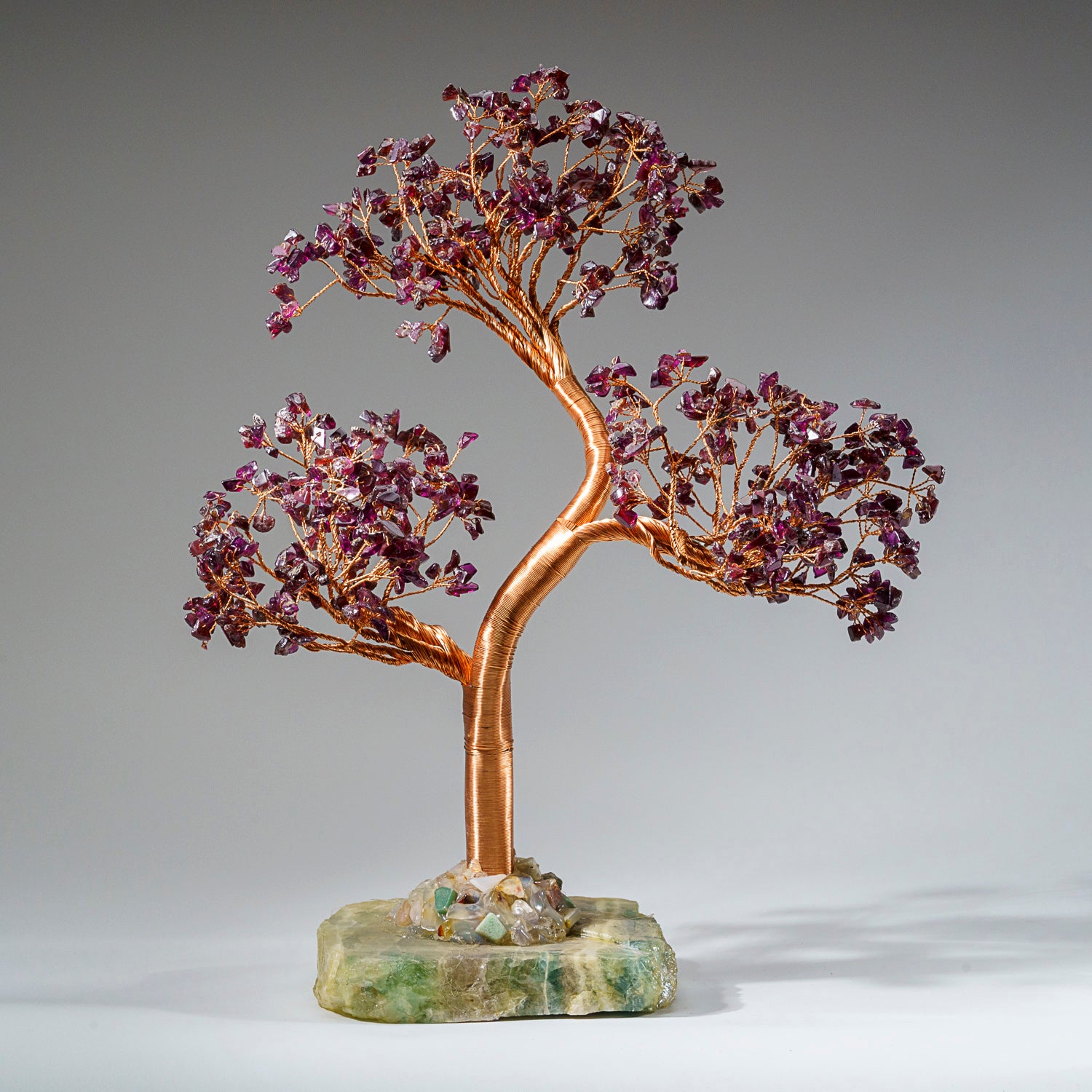 Genuine Garnet Bonsai Gemstone Tree on Fluorite Base (12”)